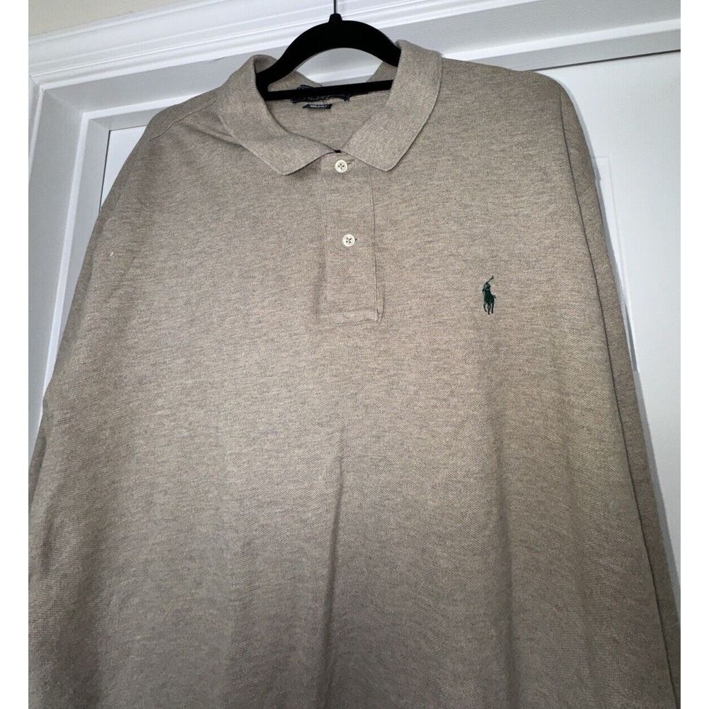 Polo Ralph Lauren Mens Shirt Size XXL Beige‎ Long Sleeve Polo Cotton Logo